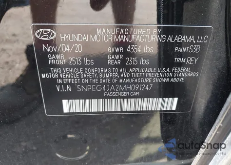 2021 Hyundai Sonata Se z USA, uszkodzony, nr VIN 5NPEG4JA2MH091247
